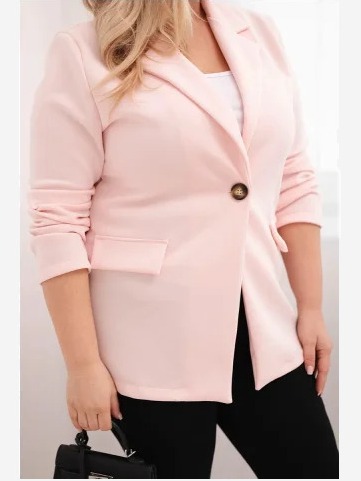Dámska blúzka z viskózy Plus Size s dlhým rukávom a golierom cukrová ružová