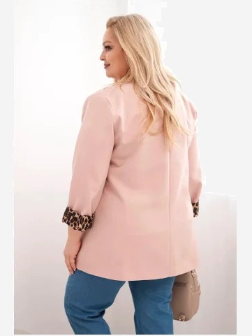 Dámska sako Plus Size s podšívkou v leopardím vzore tmavý pudrový ruž