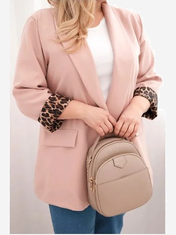 Dámska sako Plus Size s podšívkou v leopardím vzore tmavý pudrový ruž