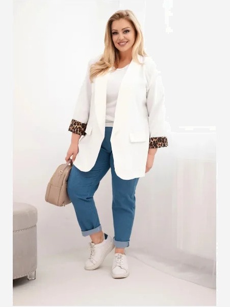 Dámska sako Plus Size s podšívkou v panterke ecru