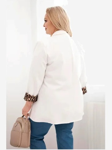 Dámska sako Plus Size s podšívkou v panterke ecru