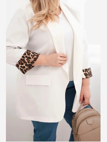 Dámska sako Plus Size s podšívkou v panterke ecru