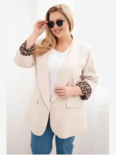 Dámska blazerka Plus Size s podšívkou v leopardom vzore béžová
