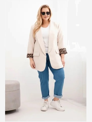 Dámska blazerka Plus Size s podšívkou v leopardom vzore béžová