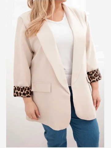 Dámska blazerka Plus Size s podšívkou v leopardom vzore béžová