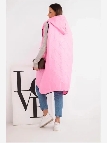 Dámska prešívaná vesta Plus Size s kapucňou na cukríkový zips ružová