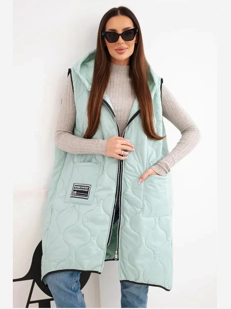 Dámska prešívaná vesta Plus Size s kapucňou na zips mentolová