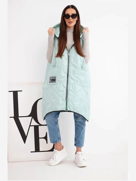 Dámska prešívaná vesta Plus Size s kapucňou na zips mentolová