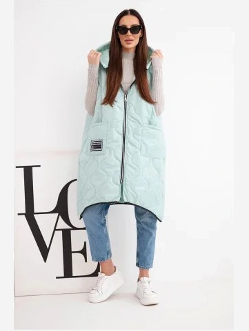Dámska prešívaná vesta Plus Size s kapucňou na zips mentolová