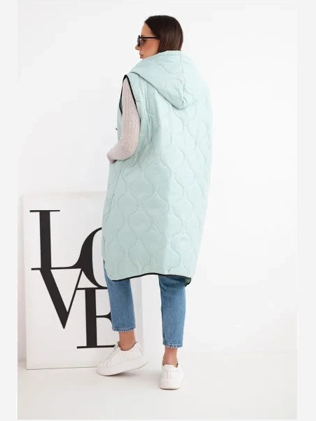 Dámska prešívaná vesta Plus Size s kapucňou na zips mentolová
