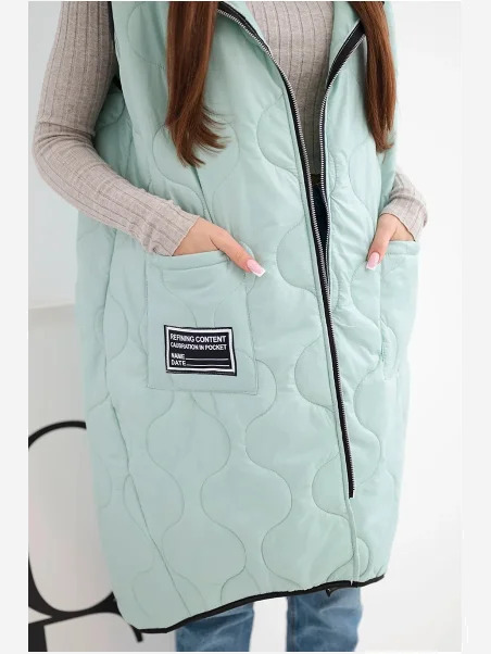 Dámska prešívaná vesta Plus Size s kapucňou na zips mentolová