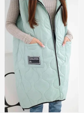 Dámska prešívaná vesta Plus Size s kapucňou na zips mentolová