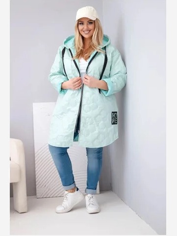 Dámska bunda Plus Size prešívaná s kapucňou a nápisom HOPE neonová ružová