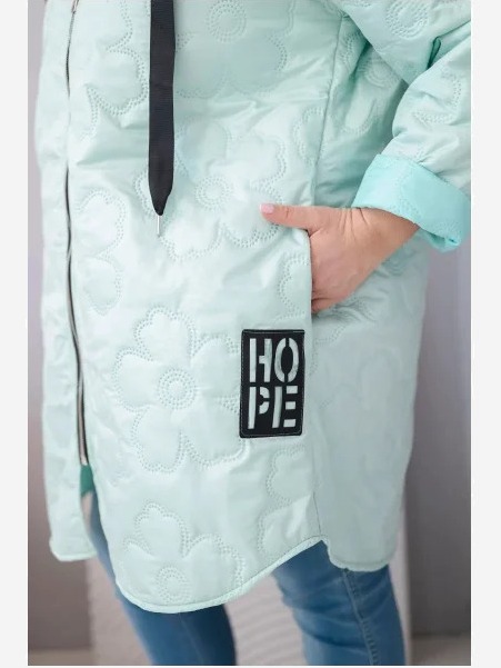 Dámska bunda Plus Size prešívaná s kapucňou a nápisom HOPE neonová ružová