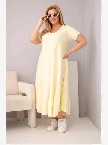 Dámske šaty plus size s krátkym rukávom a volánom z ľahkej viskózy žltá