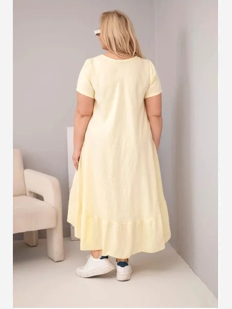 Dámske šaty plus size s krátkym rukávom a volánom z ľahkej viskózy žltá