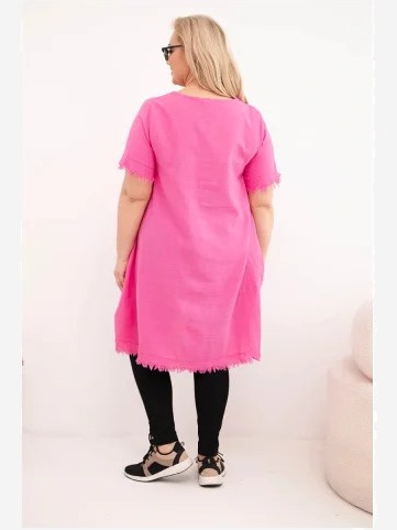 Dámske bavlnené šaty Plus Size s dlhším zadným dielom a vreckom ružová