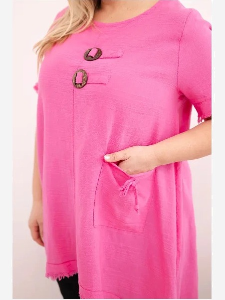 Dámske bavlnené šaty Plus Size s dlhším zadným dielom a vreckom ružová