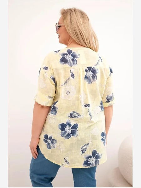Dámska bavlnená blúzka Plus Size s kvetinovým vzorom žltá