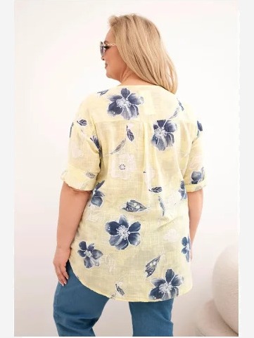 Dámska bavlnená blúzka Plus Size s kvetinovým vzorom žltá