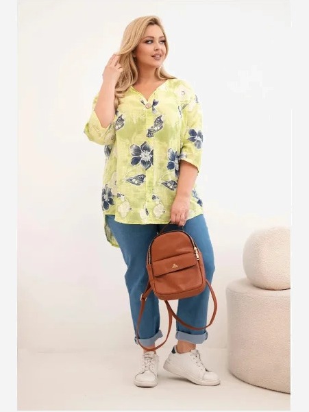 Dámska bavlnená blúzka Plus Size s kvetinovým vzorom svetlozelená