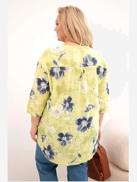 Dámska bavlnená blúzka Plus Size s kvetinovým vzorom svetlozelená