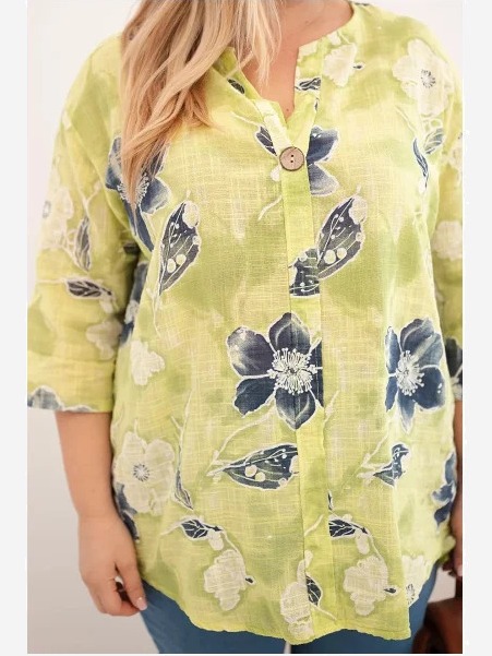 Dámska bavlnená blúzka Plus Size s kvetinovým vzorom svetlozelená
