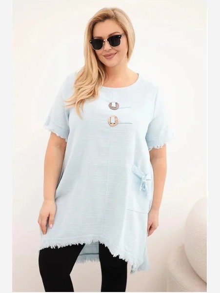 Dámske bavlnené šaty Plus Size s dlhším zadným dielom a vreckom modrá