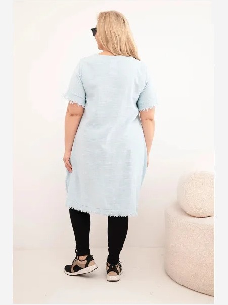 Dámske bavlnené šaty Plus Size s dlhším zadným dielom a vreckom modrá