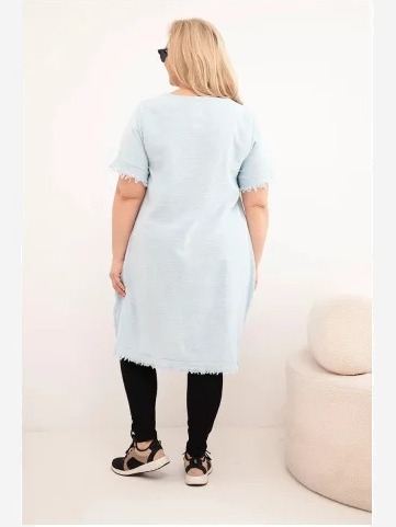 Dámske bavlnené šaty Plus Size s dlhším zadným dielom a vreckom modrá