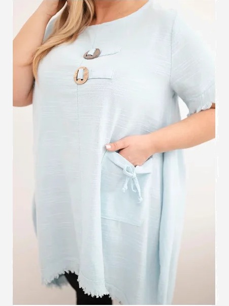 Dámske bavlnené šaty Plus Size s dlhším zadným dielom a vreckom modrá