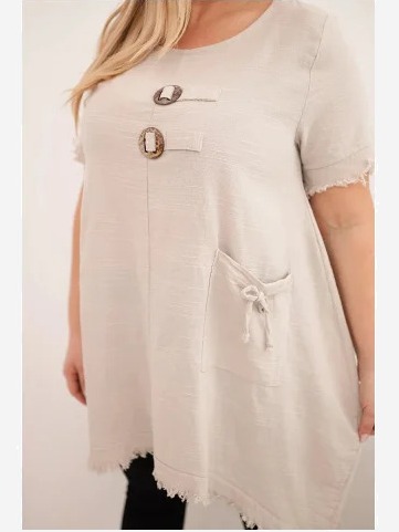 Dámske bavlnené šaty Plus Size s predĺženým zadným dielom a s vreckom béžová
