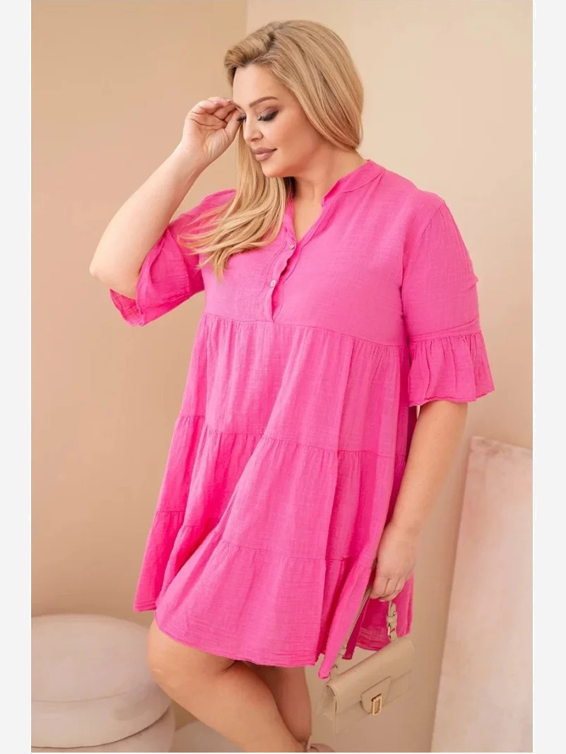 Dámske bavlnené šaty Plus Size s volánmi ružová