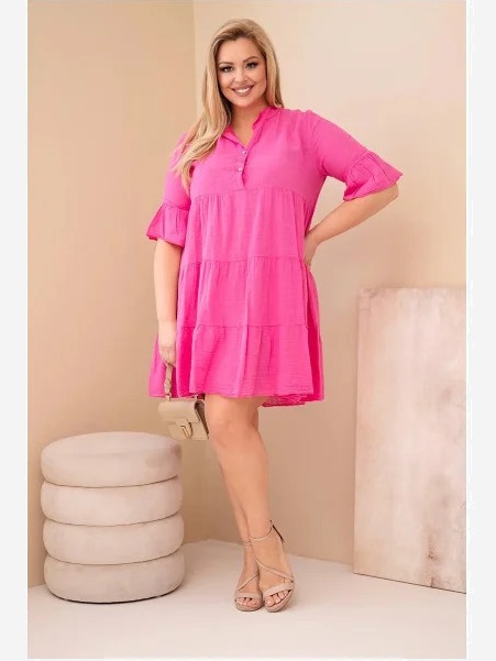 Dámske bavlnené šaty Plus Size s volánmi ružová