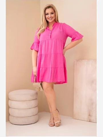 Dámske bavlnené šaty Plus Size s volánmi ružová