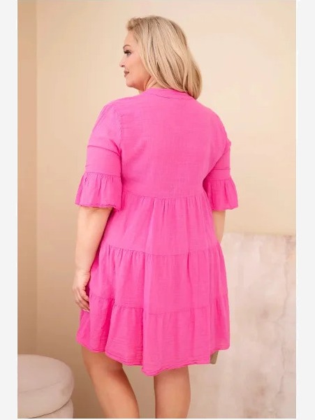 Dámske bavlnené šaty Plus Size s volánmi ružová