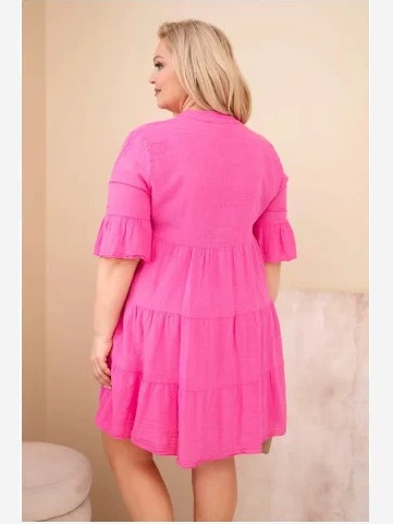 Dámske bavlnené šaty Plus Size s volánmi ružová