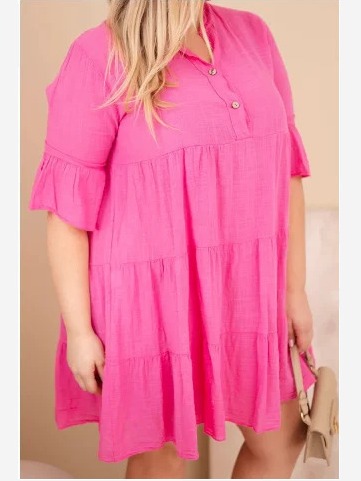 Dámske bavlnené šaty Plus Size s volánmi ružová