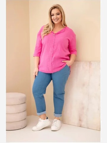 Dámska bavlnená blúzka Plus Size s výstrihom na gombíky ružová