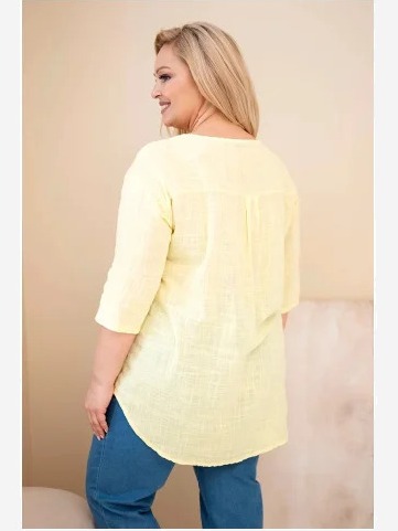 Dámska bavlnená blúzka Plus Size s výstrihom na gombíky žltá