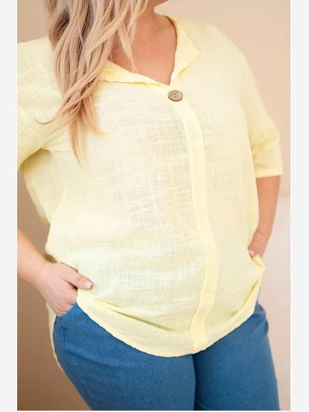 Dámska bavlnená blúzka Plus Size s výstrihom na gombíky žltá
