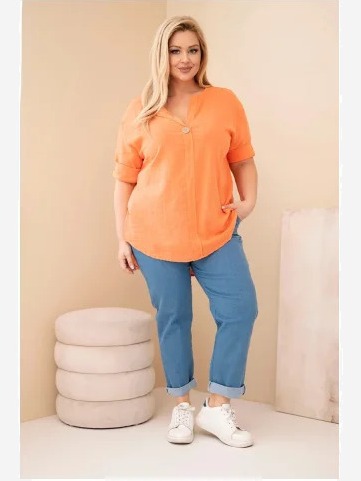 Dámska bavlnená blúzka Plus Size s výstrihom na gombíky oranžová