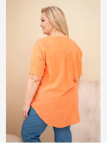 Dámska bavlnená blúzka Plus Size s výstrihom na gombíky oranžová