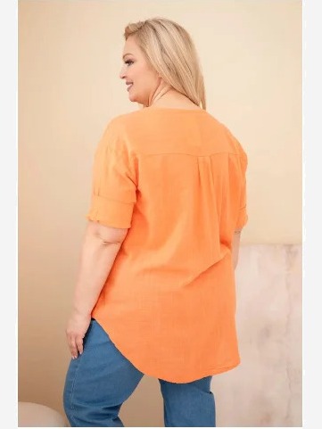 Dámska bavlnená blúzka Plus Size s výstrihom na gombíky oranžová