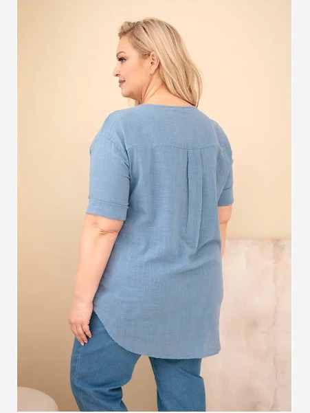 Dámska bavlnená blúzka Plus Size s výstrihom na gombíky džínová
