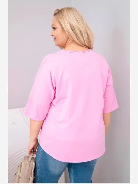Dámska bavlnená oversize blúzka Plus Size s výstrihom do V svetloružová