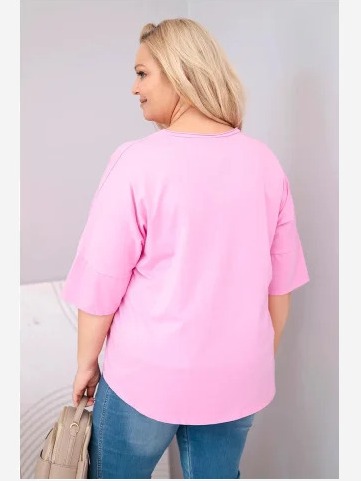 Dámska bavlnená oversize blúzka Plus Size s výstrihom do V svetloružová