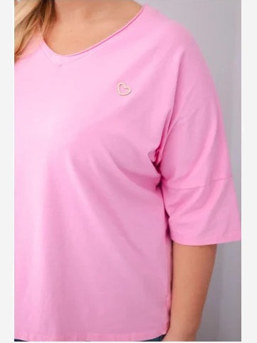 Dámska bavlnená oversize blúzka Plus Size s výstrihom do V svetloružová