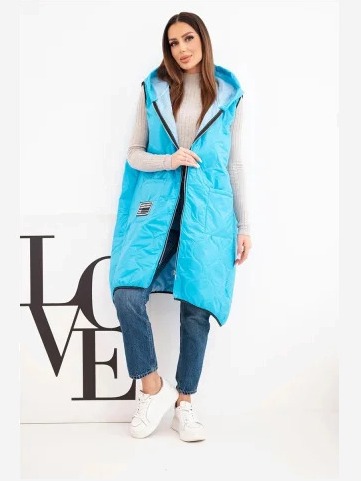 Dámska prešívaná vesta Plus Size s kapucňou zapínaná na zips tyrkysová