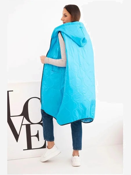 Dámska prešívaná vesta Plus Size s kapucňou zapínaná na zips tyrkysová